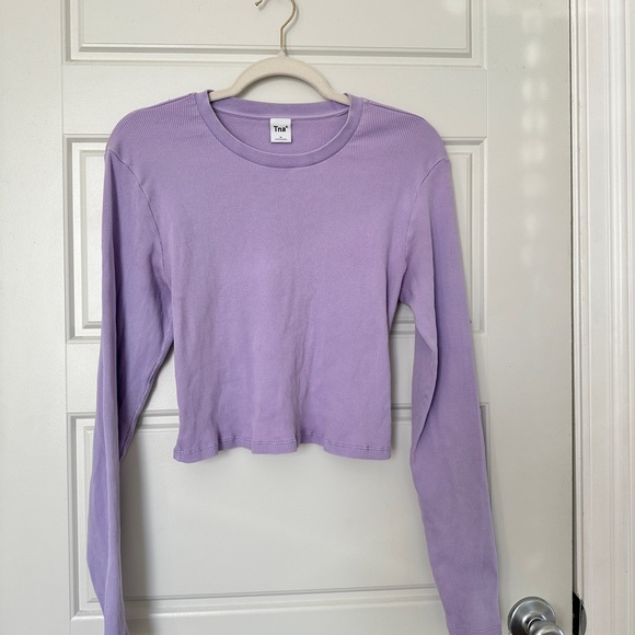 Aritzia Tna Ribbed Cropped Longsleeve Gd Light Iris Purple - Picture 6 of 10